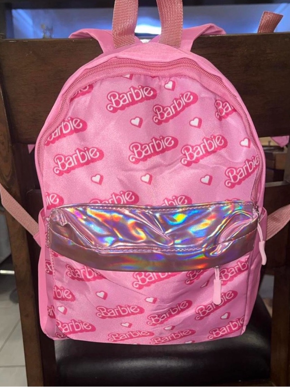 Barbie Pink and Holographic Front Pocket Mini Backpack
